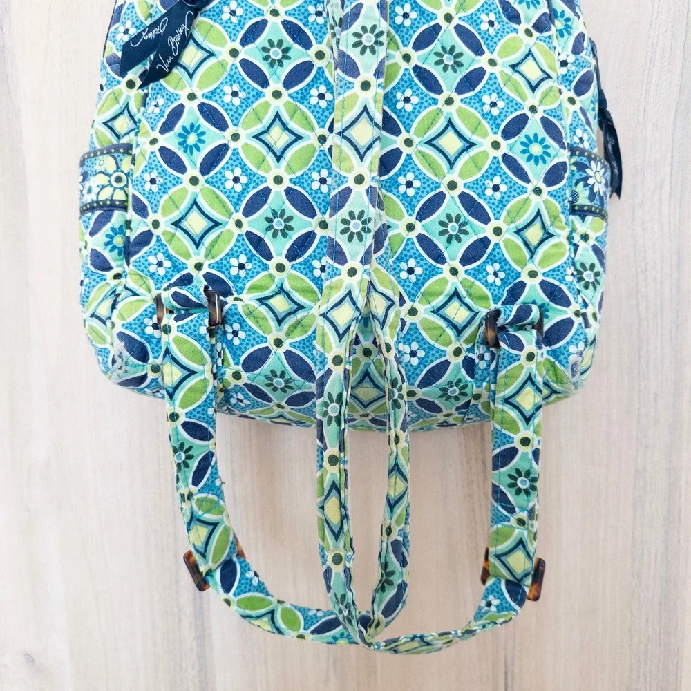 Vera Bradley Daisy Daisy Quilted Backpack Blue Green Geometric Floral Boho Artsy